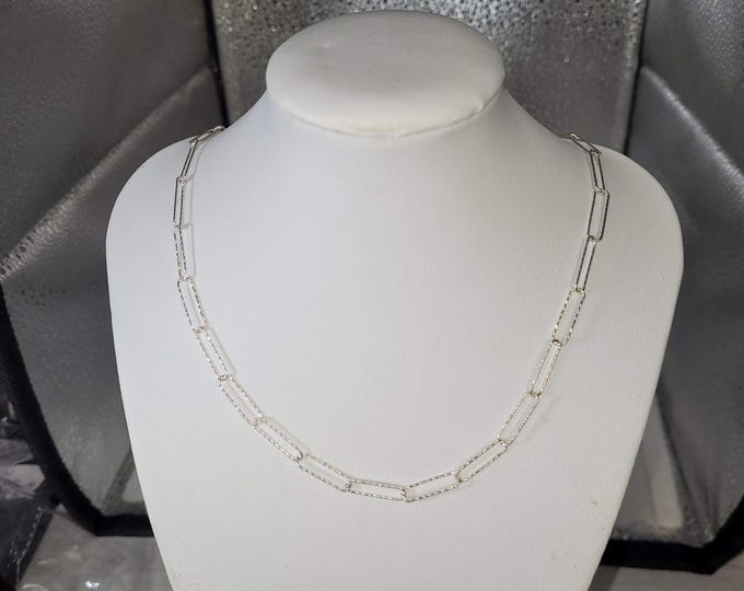 Diamond Cut Paper Clip Sterling Silver Chain - 4mm, 20"