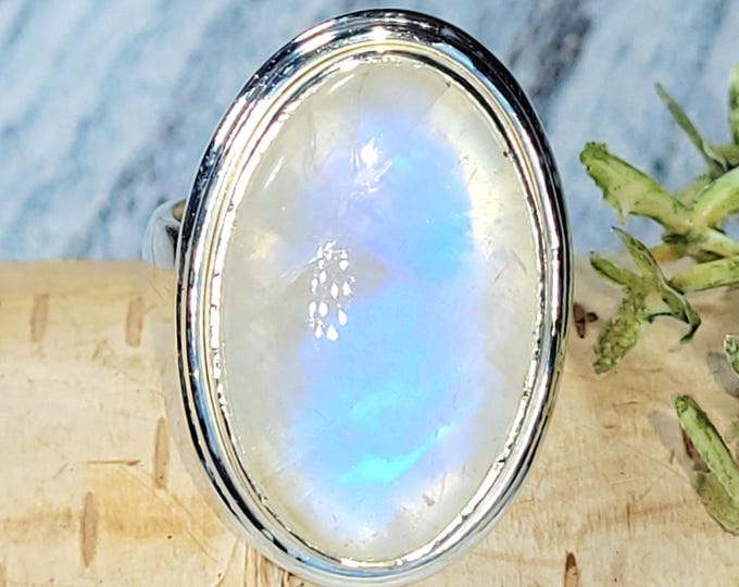Rainbow Moonstone Ring, Moonstone Ring, Sterling Silver Moonstone Ring, Moonstone Ring Size 7.25, Statement Ring, Boho Ring, JC