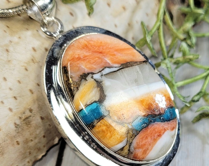 Spiny Oyster Turquoise Pendant, Spiny Oyster Turquoise w/copper, Sterling Silver Pendant, Spiny turquoise pendant, Handmade Pendant HA29