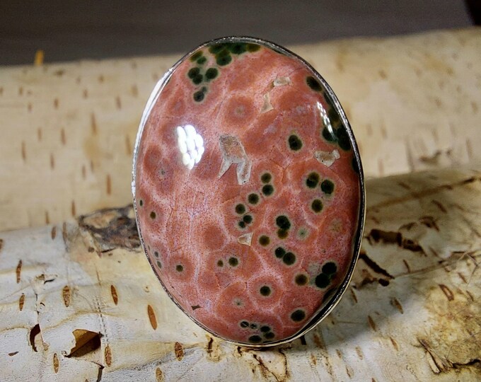 Natural Premium Grade Ocean Jasper Ring, Genuine Ocean Jasper Ring set in .925 Sterling Silver, Size 7