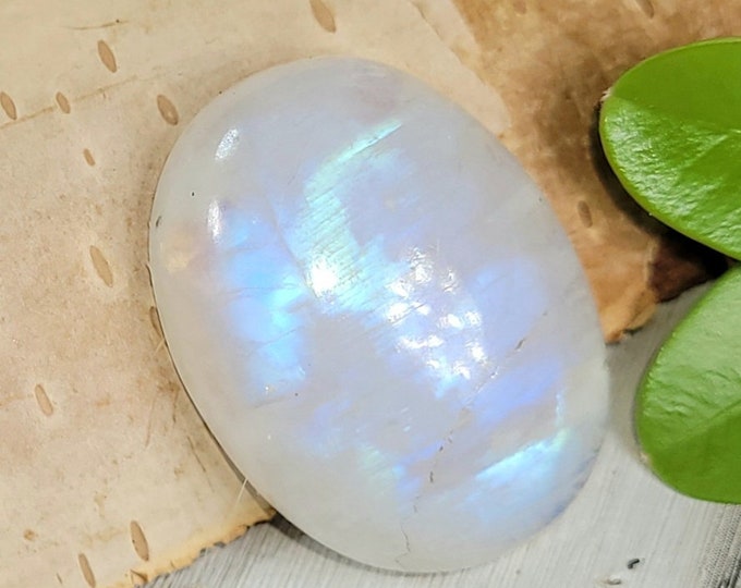 Natural AAA Grade Blue Rainbow Moonstone Oval 20Ct Cabochon Wire Wrapping, Weaving, or Pendant 21mm x 16mm Gift for Her, Collector CJ10