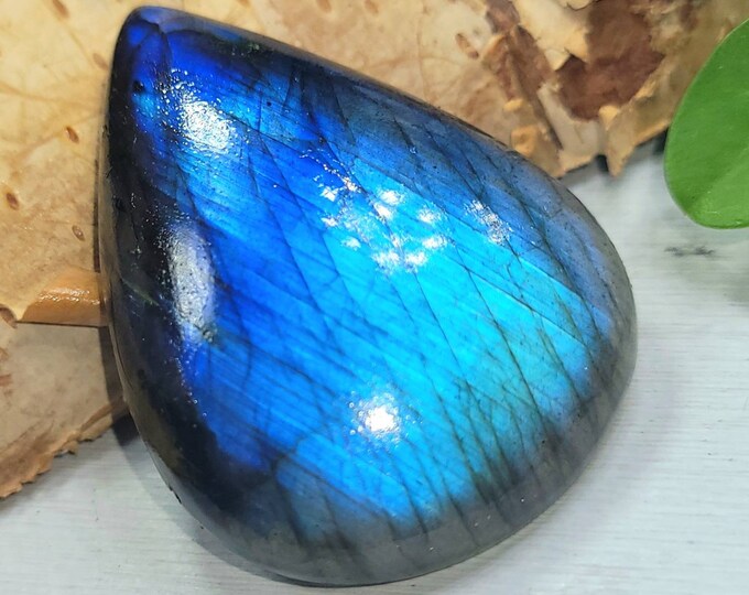 Labradorite Cabochon, 50ct Labradorite Pear Cabochon, Blue Flash Labradorite Cabochon, Wire Wrapping, Weaving, Pendant, Collector DE05