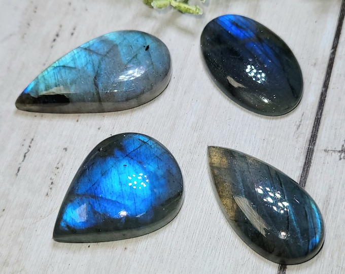 Natural Premium Multi Flash Labradorite Cabochons 96ct 4 Stone Lot Wire Wrapping, Weaving, or Rings, HK18, Mixed Shapes, Sizes