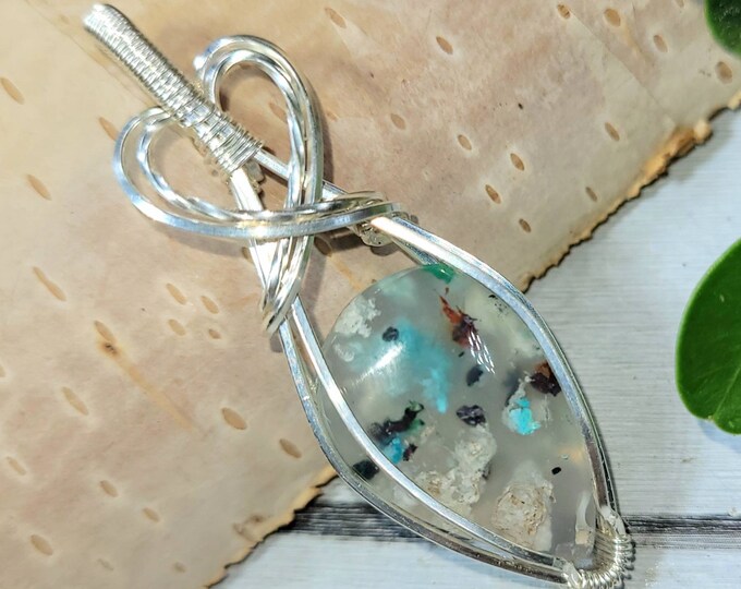 Chalcedony Copper Pendant, Chalcedony with Copper Wire Wrapped Pendant, Sterling Silver Wire Wrapped Pendant, Chalcedony W/Copper Wire Wrap