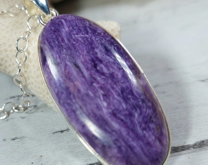 Charoite Pendant, Charoite Sterling Silver Pendant, Premium Grade Charoite Pendant, Statement Pendant, Gift for Her, Handmade Pendant, GG31