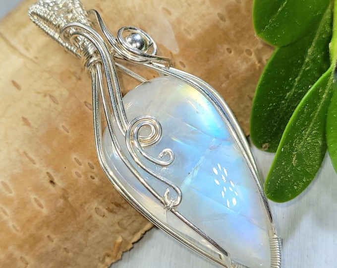 Moonstone Pendant, Hand Wire Wrapped Sterling Silver Moonstone Pendant,  Handmade Moonstone Sterling Silver Pendant, Gift for Her FD02