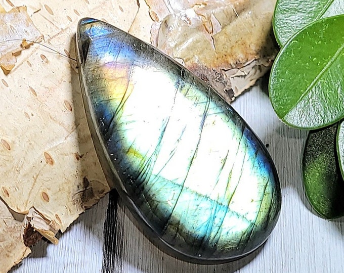 Natural Flashy Multi-Color Labradorite Pear Cabochon 35ct 7 Grams 34mm x 17mm Wire Wrapping, Weaving or Pendant, Collector AD27