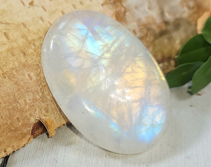 Natural Premium AAA Grade Rainbow Moonstone Oval 50Ct Cabochon Wire Wrapping, Weaving, or Pendant 33mm x 23mm Gift for Her, Collector