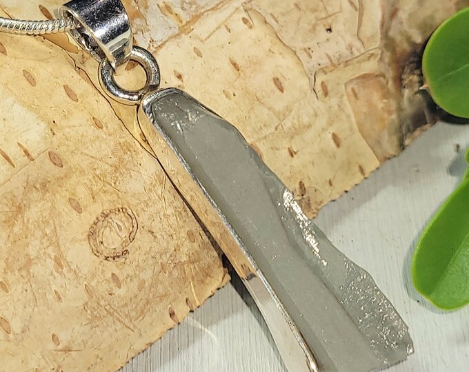 Large Raw Aquamarine Rough Cut Handcrafted  .925 Sterling Silver Pendant 1 5/8" X 3/8" AL21 4 grams