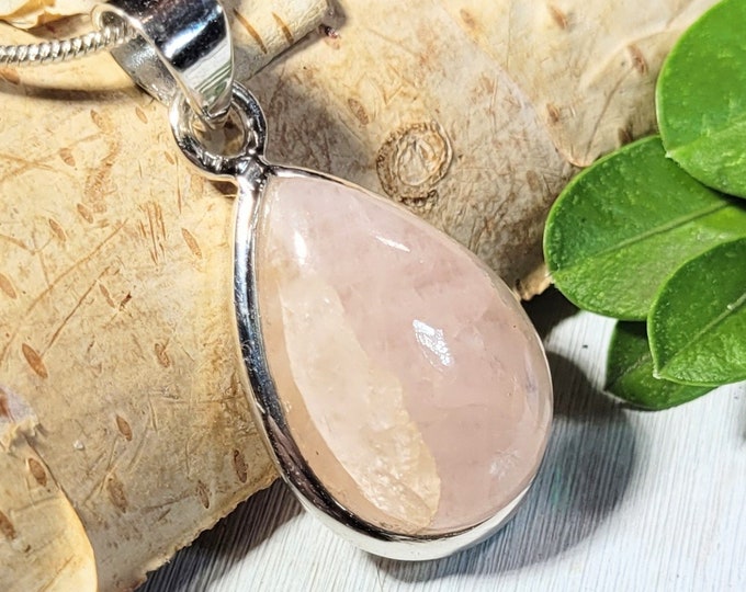 Natural Rare Handcrafted Morganite .925 Sterling Silver Pendant Weighs 4 Grams Measures 1 3/8" x 11/16" AC22