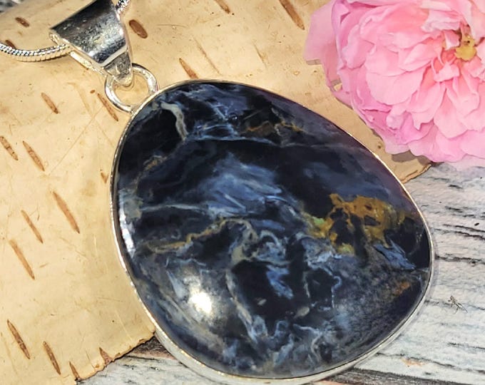 Handmade Pear Pietersite Sterling Silver Pendant - Statement Jewelry JV01