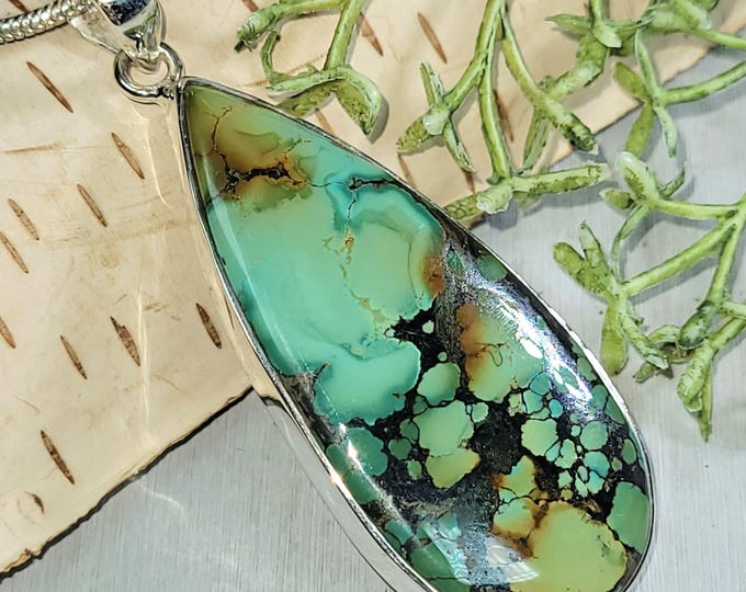 Tibet Turquoise Pendant, Sterling Silver Turquoise Pendant, Tibetan Turquoise Sterling Silver Pendant, Statement Pendant, HT05 Boho Pendant