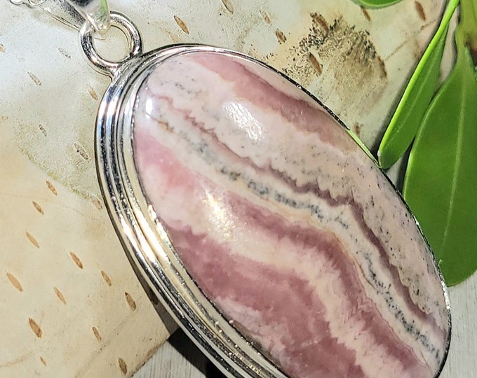 Natural AAA Argentine Rhodochrosite .925 Sterling Silver Pendant 1 7/8" x 7/8" 13 Grams EK07
