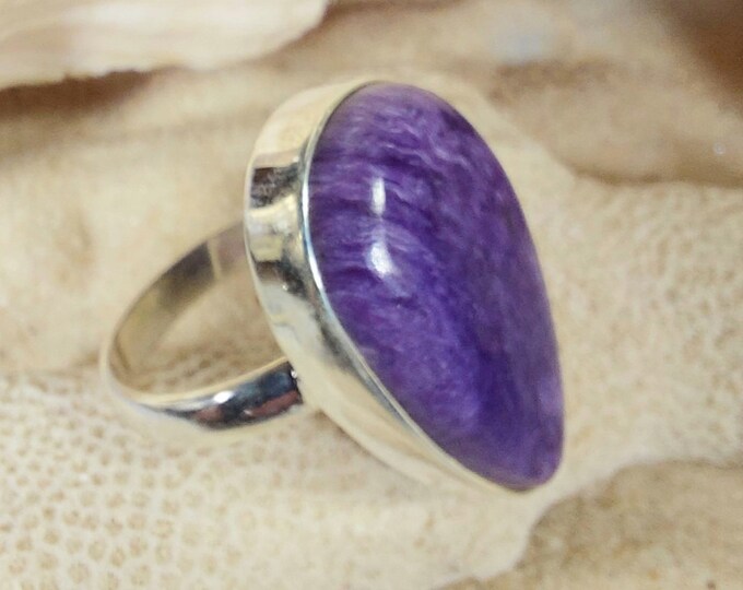 Charoite Ring,.925 Sterling Silver Charoite Ring, Size 7 3/4 Charoite Ring, Statement Ring, Size 7 3/4 Sterling Silver Ring, Gift for her GG