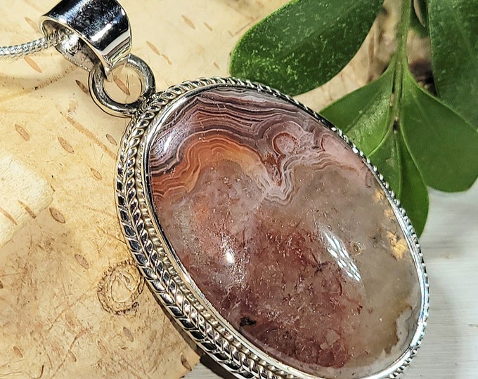 Natural Premium Grade Crazy Lace Agate Oval Handmade .925 Sterling Silver Pendant 1 3/4" x 1" 10 Grams AQ18