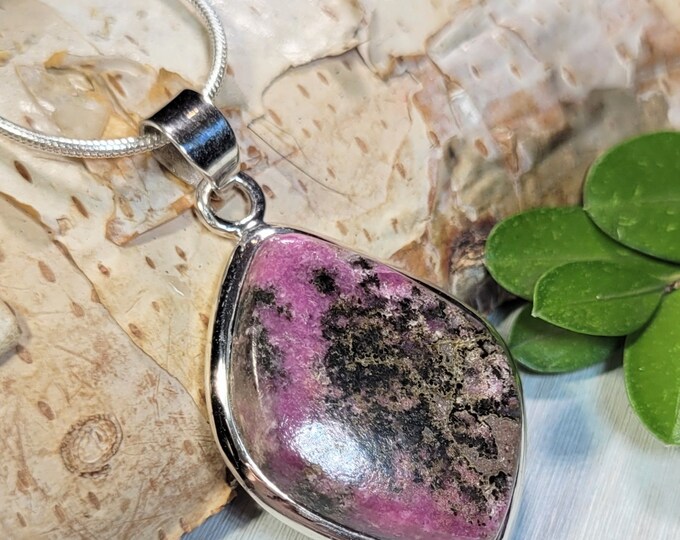 Natural Top Grade Pink Cobalt Calcite .925 Sterling Silver Pendant Measures 1 5/8" x 1" Weighs 9 Grams AC11
