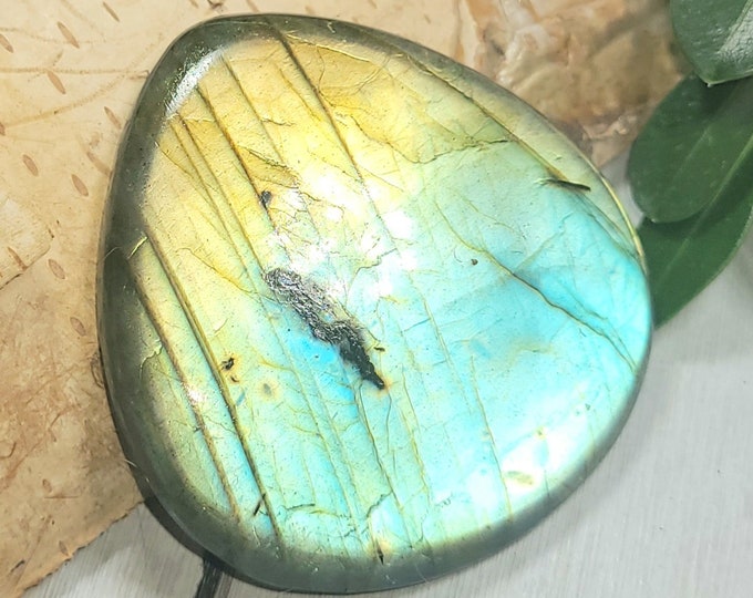Natural Premium Bright Flash Labradorite Pear Cabochon 105ct 21 Grams 42mm x 40mm Wire Wrapping, Weaving or Pendant, Collector AT25