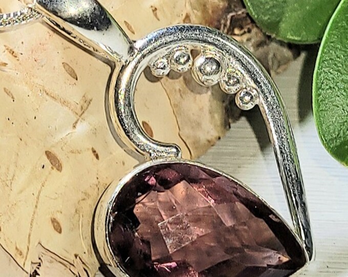 Natural Pear Amethyst Heart  .925 Sterling Silver Pendant measures 1 1/8" x 3/4" 4 Grams L18