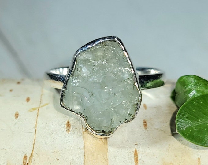 Natural Raw Rough Cut Aquamarine Handmade .925 Sterling Silver Ring Size 8 3 Grams Mother's Day Gift or Gift for Her Genuine Aquamarine