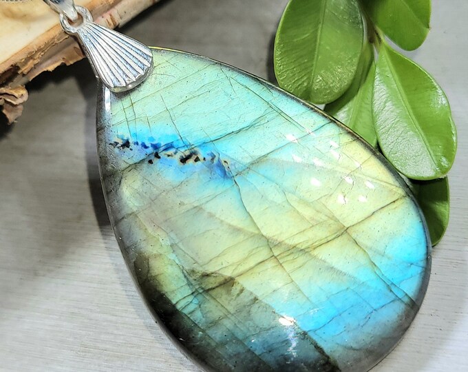 Natural High Grade Multi-Flash Labradorite .925 Sterling Silver Pendant  2 1/4" x 1 5/16" EM26 Heavy Duty Custom Bail