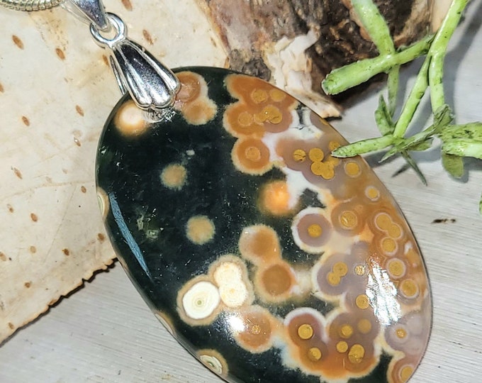 Ocean Jasper Pendant, Ocean Jasper Sterling Silver Pendant, Handmade Ocean Jasper Pendant, Statement Pendant, Gift for Her, Oval Jasper GE39