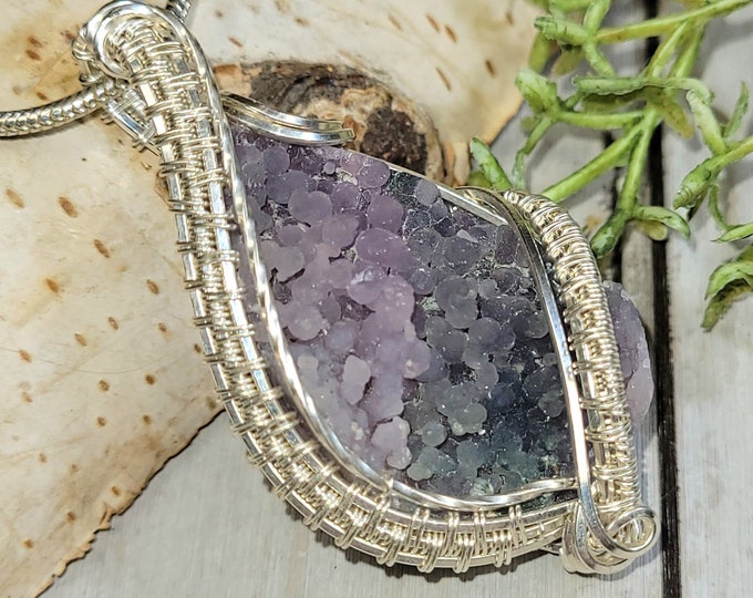Natural Rough Grape Agate Pendant, Wire Wrapped .925 Silver Pendant, Sterling Silver Wire Wrapped pendants, Handmade Stone Jewelry HC36