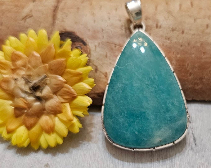 Amazonite Sterling Silver Pendant, Handmade Amazonite Pendant, Gift for Her, Statement Amazonite Pendant, FV07