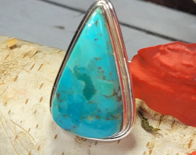 Turquoise Ring, Kingman Turquoise Ring, Turquoise Sterling Silver Size 7, Gift for Her, Boho Ring, Statement Ring, Handmade Ring, FB