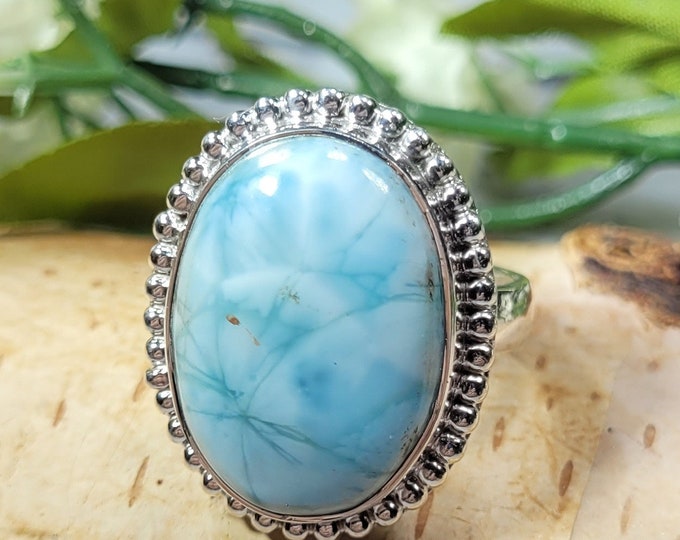 Dominican Republican Larimar Ring, Sterling Silver Ring, Larimar Silver Ring, AA Larimar Sterling Silver Ring  Size 7 DL Gift for her, boho