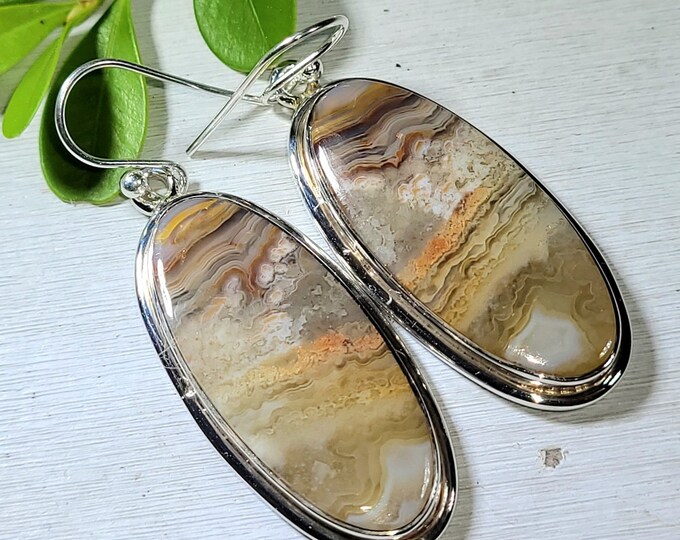 Natural Top Grade Crazy Lace Agate Oval Handmade .925 Sterling Silver Earrings 13 Grams 1 7/8" x 11/16" AR03