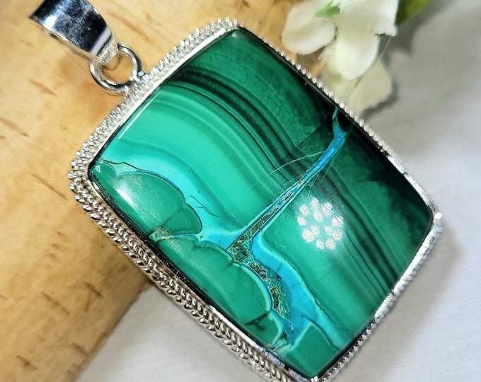 Chrysocolla Malachite Pendant, Chrysocolla Malachite Sterling Silver Pendant, Handmade Pendant, Statement Pendant, Gift for Her, DK17