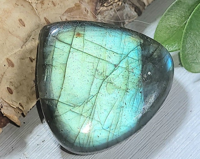 Natural Flashy Blue Green Labradorite Pear Cabochon 30ct 6 Grams 23mm x 23mm Wire Wrapping, Weaving or Pendant, Ring or Collector AJ27