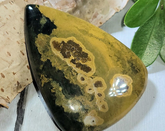 Natural High Grade Colorful Ocean Jasper Pear Cabochon 70ct 45mm x 32mm Wire Wrapping, Weaving or Pendant, Collector AD13