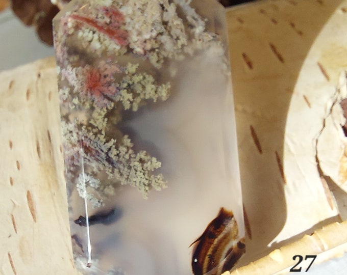 Scenic Moss Agate Cabochon: Green & Brown Landscape Stone (39mm x 21mm)