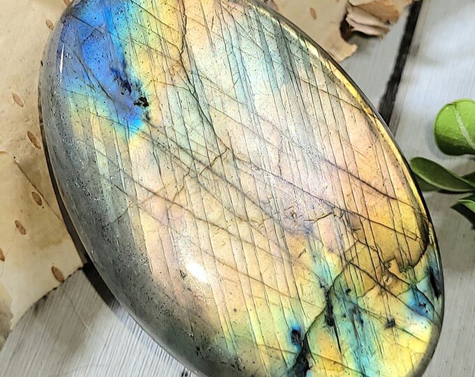 Natural High Grade Multi-Flash Labradorite Oval Cabochon 95ct 19 Grams 45mm x 29mm Wire Wrapping, Weaving or Pendant, Collector LD13