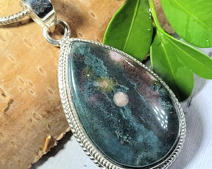 Ocean Jasper Pendant, Sterling Silver Pendant, Handmade Pendant, FK01