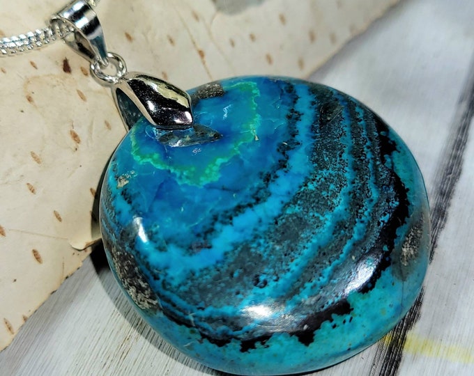 Natural High Grade Chrysocolla Malachite Cabochon Handmade .925 Sterling Silver Pendant 1 5/8" x 1 1/8" DA26 Sterling Silver Heavy Duty Bail