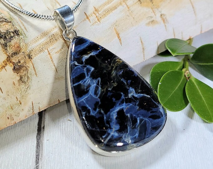 Natural High Grade Blue Pietersite .925 Sterling Silver Pendant 2 1/8" x 1 1/8" 10 Grams EF12