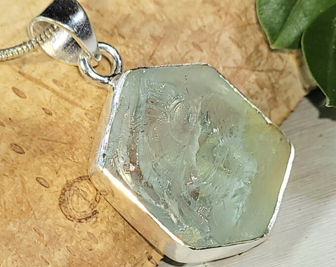 Natural Genuine Raw Aquamarine Rough Cut Handcrafted  .925 Sterling Silver Pendant Gift for Her Natural Genuine Aquamarine Stone Handcrafted