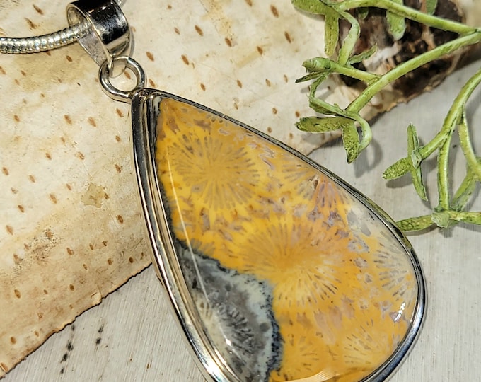 Fossil Coral Pendant, Fossil Coral Sterling Silver Pendant, Statement Fossil Coral Pendant, Gift for Her, Handmade Pendant, HD23