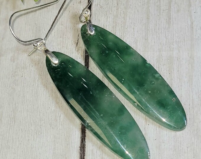 Moss Agate Earrings, Moss Agate Sterling Silver Earrings, Green Moss Agate Earrings, Handmade Earrings, Gift for Her, HE37
