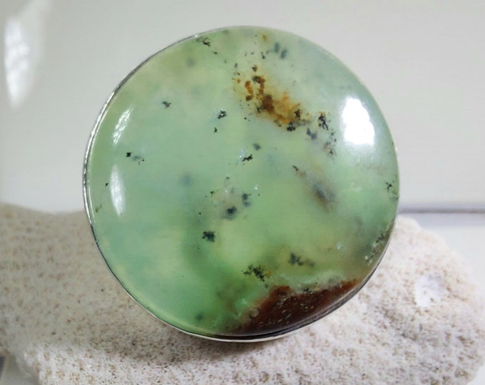 chrysoprase Ring, Green & Brown Chrysoprase Ring,Statement Ring, Size 8 3/4, Gift for her, Sterling Silver Ring, GV ,