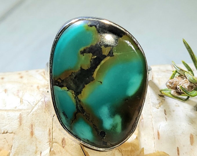 Natural High Quality Tibet Turquoise Handmade .925 Sterling Silver Ring Size 8.5 7 Grams Face 1" x 3/4" AL34