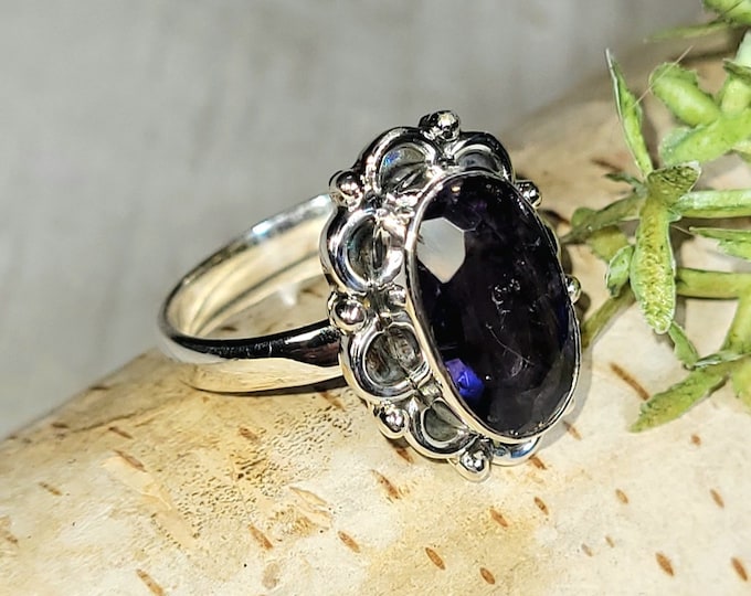 Iolite Ring, Iolite Sterling Silver Ring Size 8, Handmade Iolite Sterling Silver Ring, Statement Iolite Ring, Gift for Her, HE,