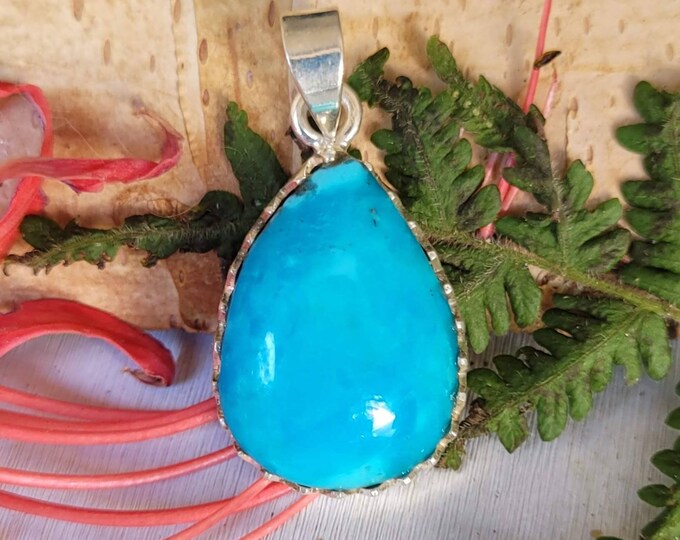 Natural Premium Grade Turquoise w/Pyrite Turquoise Pear Handmade .925 Sterling Silver "Crown Prong" Pendant 1 1/2" x 3/4" 7 grams CW20