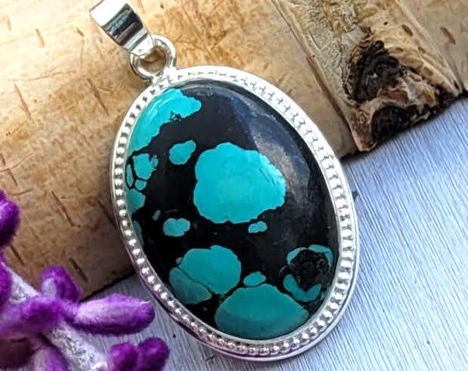 Natural Premium Grade Tibet Turquoise .925 Sterling Silver Pendant Weighs 11 Grams CV32 Measures 1 5/8" x 1"