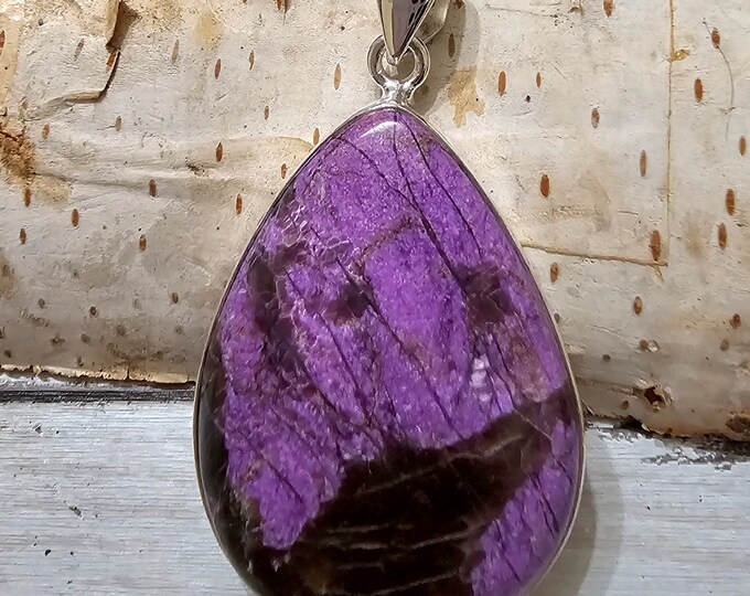 Natural AAA Pear Stichtite Pendant, .925 Sterling Silver Pendant. Purple Pendant, Statement Pendant, Boho Pendant, Quality Natural Stone,GF