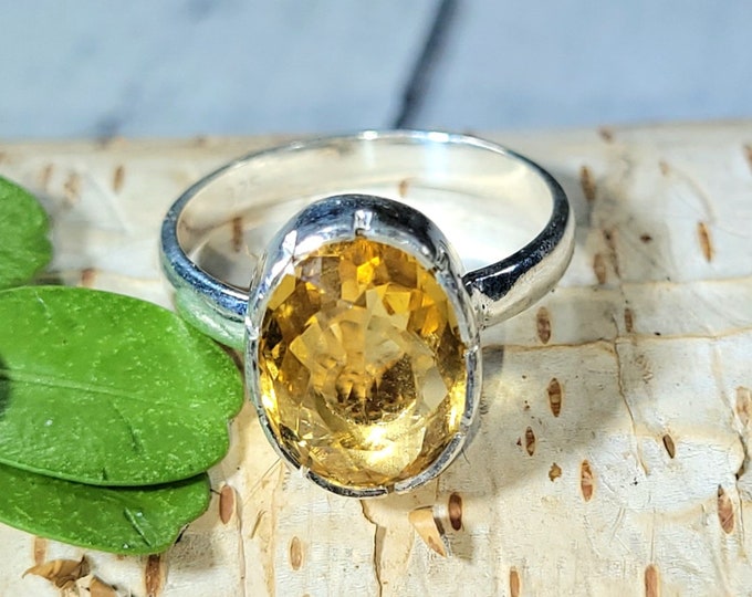 Eye Clean Faceted Citrine Ring Handmade .925 Sterling Silver Ring Size 8.5, Faceted Citrine Ring, BoHo Ring, Bezel Set ring, Gift for her,BA
