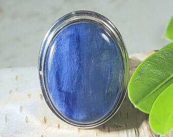 Ring kyaniet, sterlingzilveren ring kyaniet, natuurlijke kyaniet sterlingzilveren ringmaat 5,75, handgemaakte kyanietring, statementring EJ