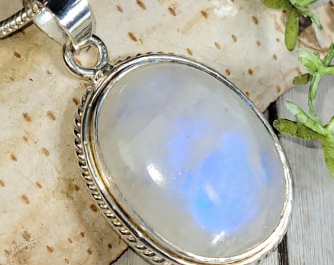 Moonstone Pendant, Moonstone Sterling Silver Pendant, Oval Moonstone Pendant, Handmade Moonstone Pendant, Gift for Her, HD43